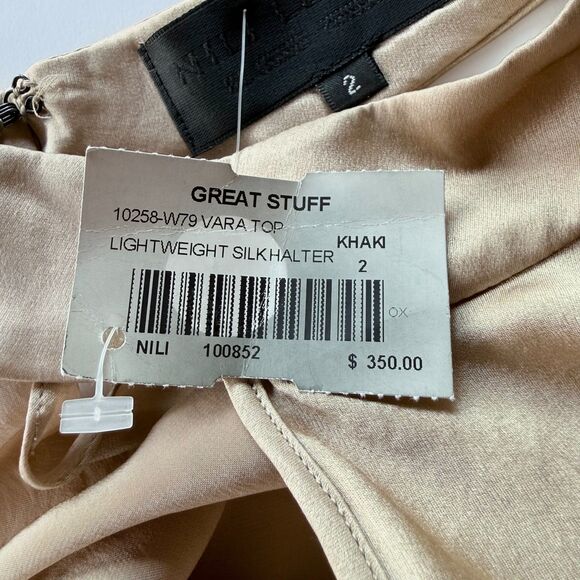 NWT Nili Lotan Vara Lightweight Silk Halter Neck Blouse in Khaki Beige Size 2 - Picture 8 of 11